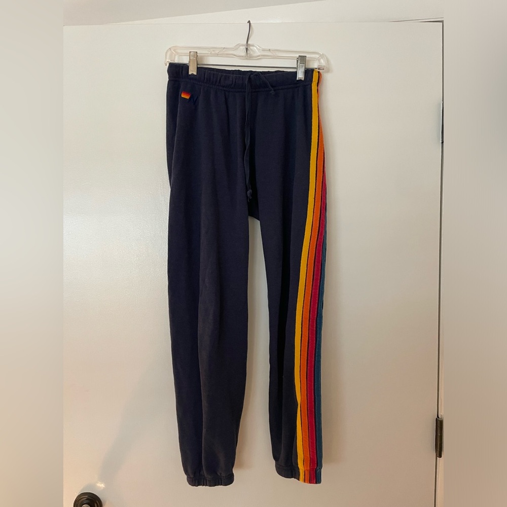 AVIATOR NATION Women’s Navy multi-color stripe Sweatpants in Size Small!